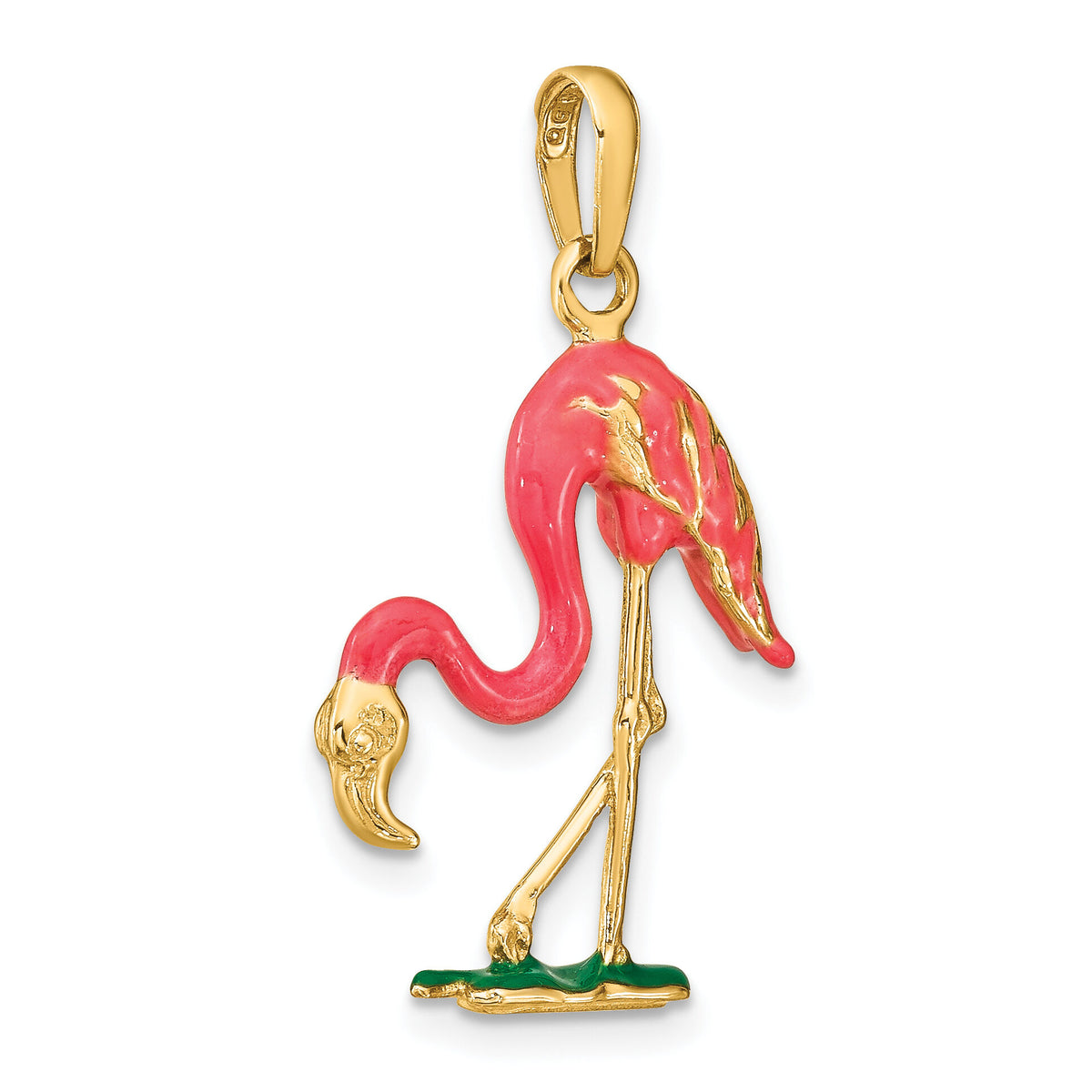 14k Enameled 3-D Pink Flamingo Pendant-K1905