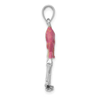 14K White Gold Enameled 3-D Pink Flamingo Pendant-K1905W