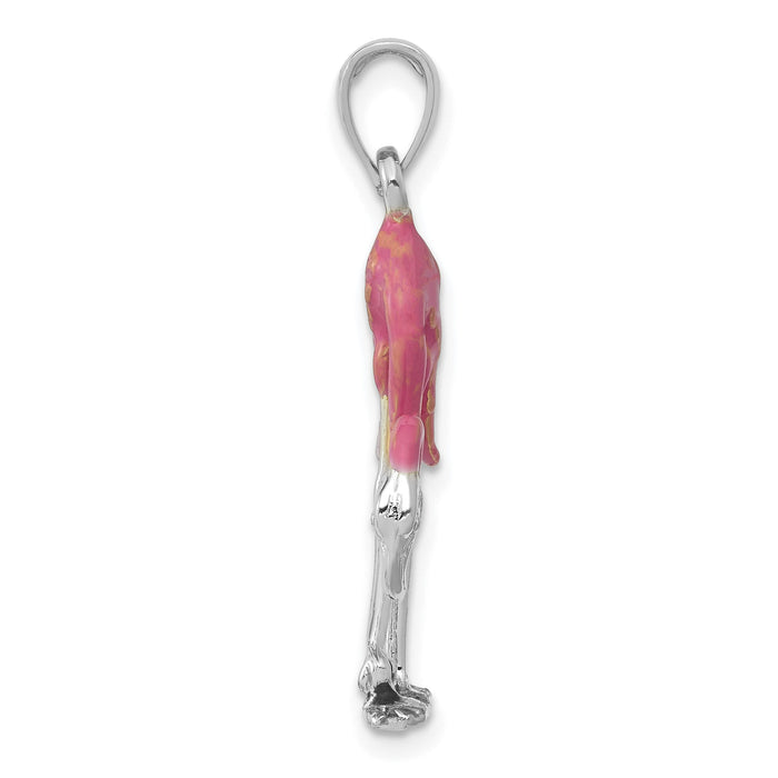 14K White Gold Enameled 3-D Pink Flamingo Pendant-K1905W