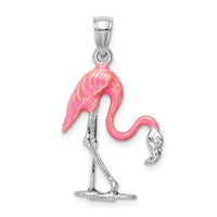 14K White Gold Enameled 3-D Pink Flamingo Pendant-K1905W