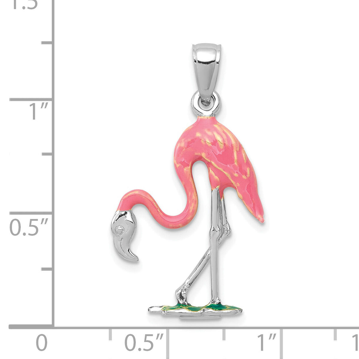 14K White Gold Enameled 3-D Pink Flamingo Pendant-K1905W