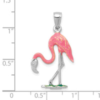 14K White Gold Enameled 3-D Pink Flamingo Pendant-K1905W