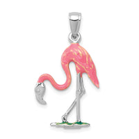 14K White Gold Enameled 3-D Pink Flamingo Pendant-K1905W