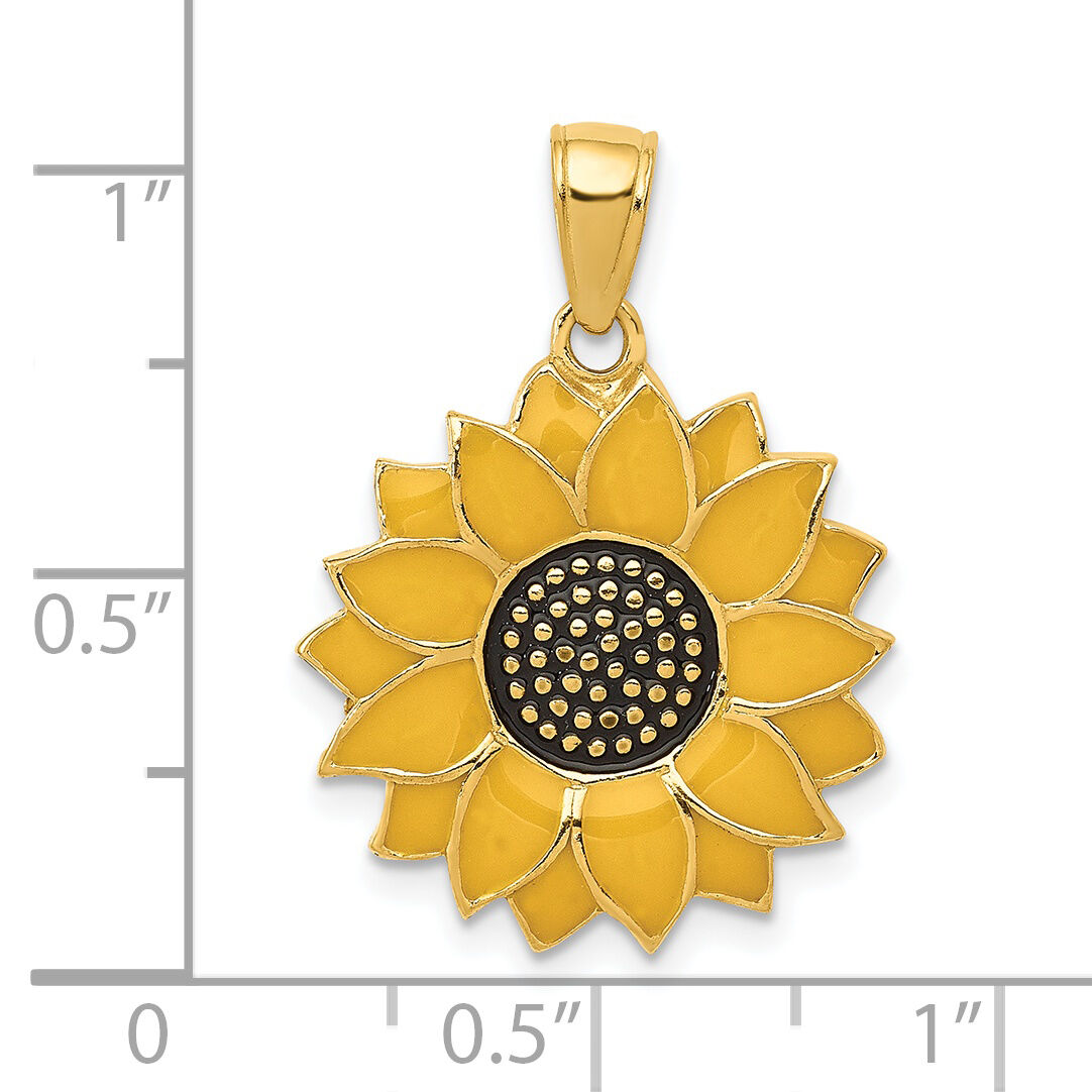 14k Enameled Yellow Sunflower Pendant-K1965