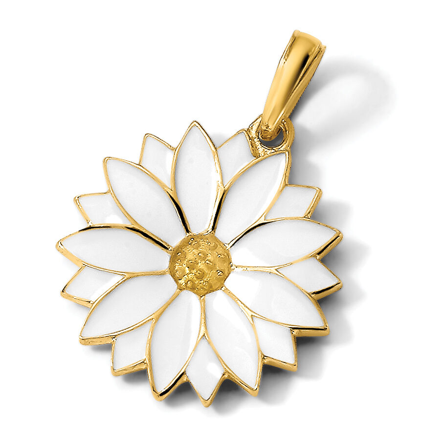 14k Enameled White Daisy Flower Pendant-K1967