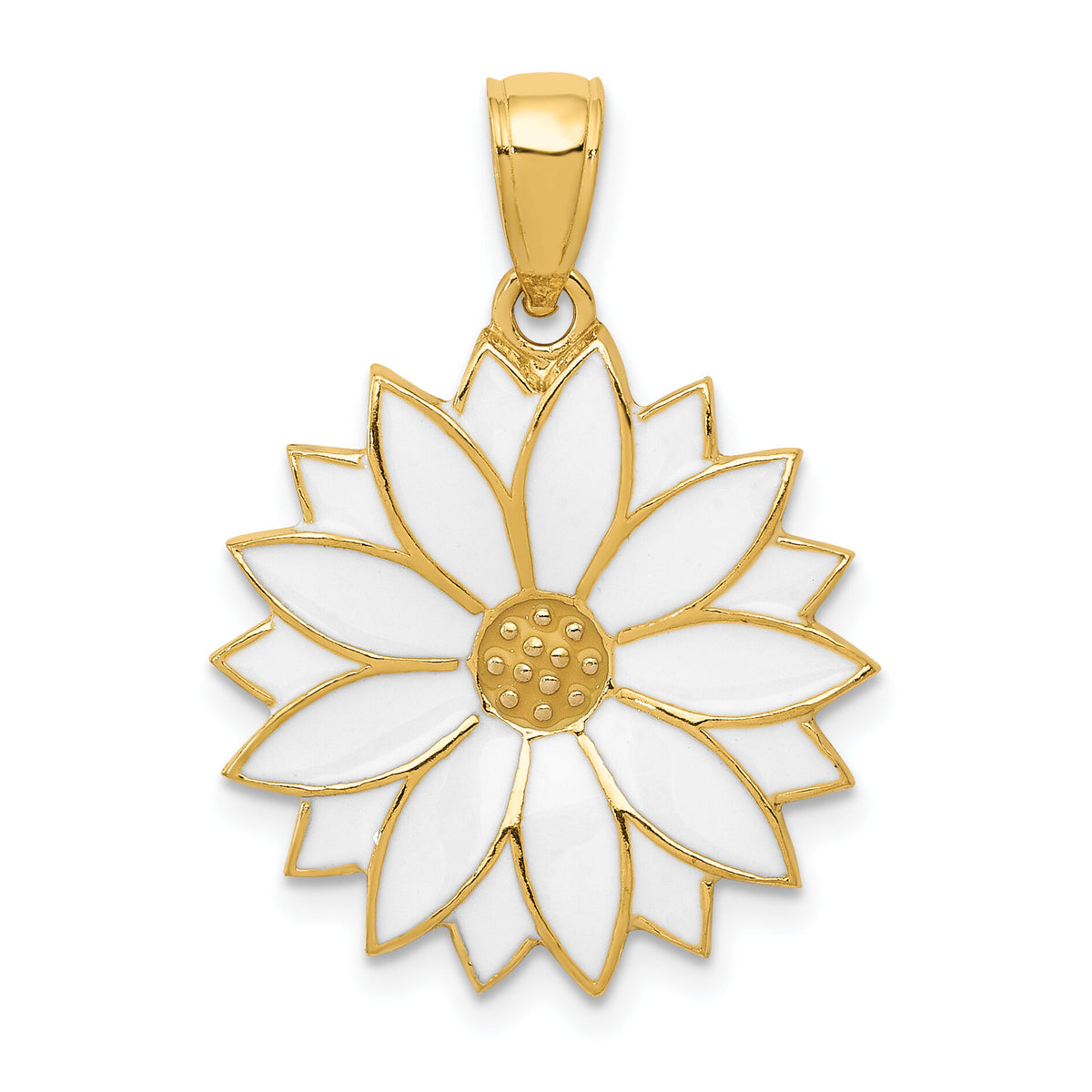 14k Enameled White Daisy Flower Pendant-K1967
