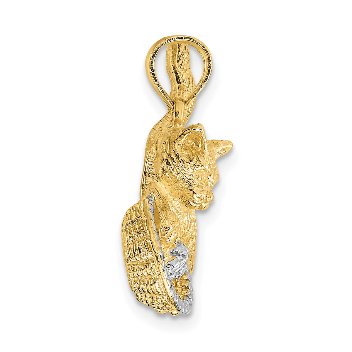 14k Rhodium Cat Playing with Yarn in Basket Charm-K1987