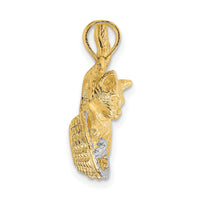 14k Rhodium Cat Playing with Yarn in Basket Charm-K1987
