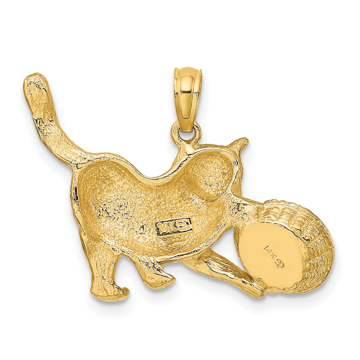 14k Rhodium Cat Playing with Yarn in Basket Charm-K1987