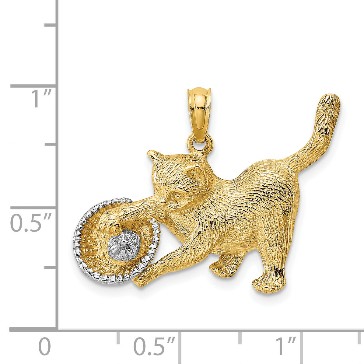 14k Rhodium Cat Playing with Yarn in Basket Charm-K1987