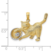 14k Rhodium Cat Playing with Yarn in Basket Charm-K1987