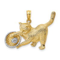 14k Rhodium Cat Playing with Yarn in Basket Charm-K1987
