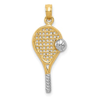14k w/Rhodium Polished Tennis Racquet Pendant-K1995