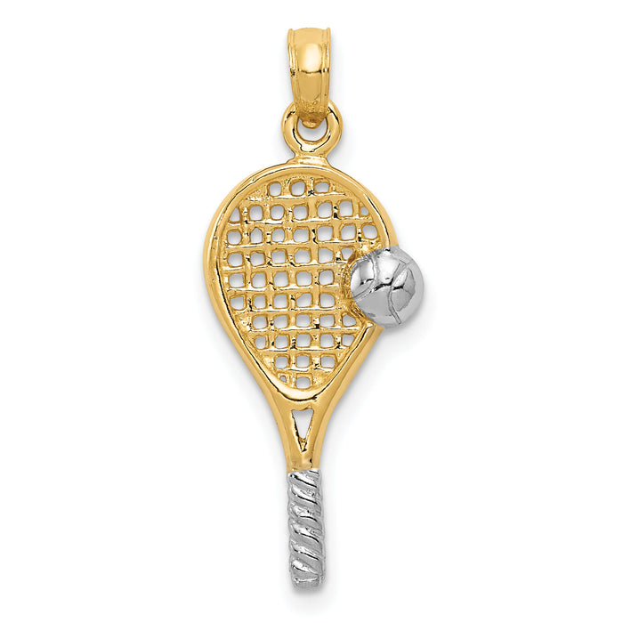 14k w/Rhodium Polished Tennis Racquet Pendant-K1995