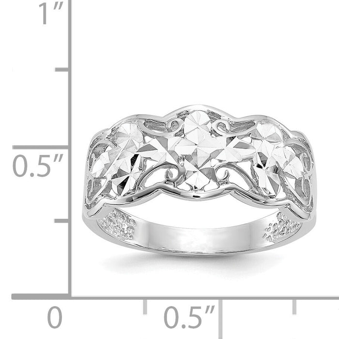 14k White Gold Diamond-cut Wave Ring-K2048