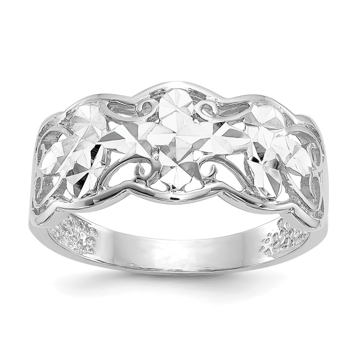 14k White Gold Diamond-cut Wave Ring-K2048