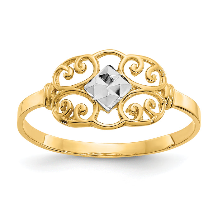 14K w/Rhodium Filigree Ring-K2051