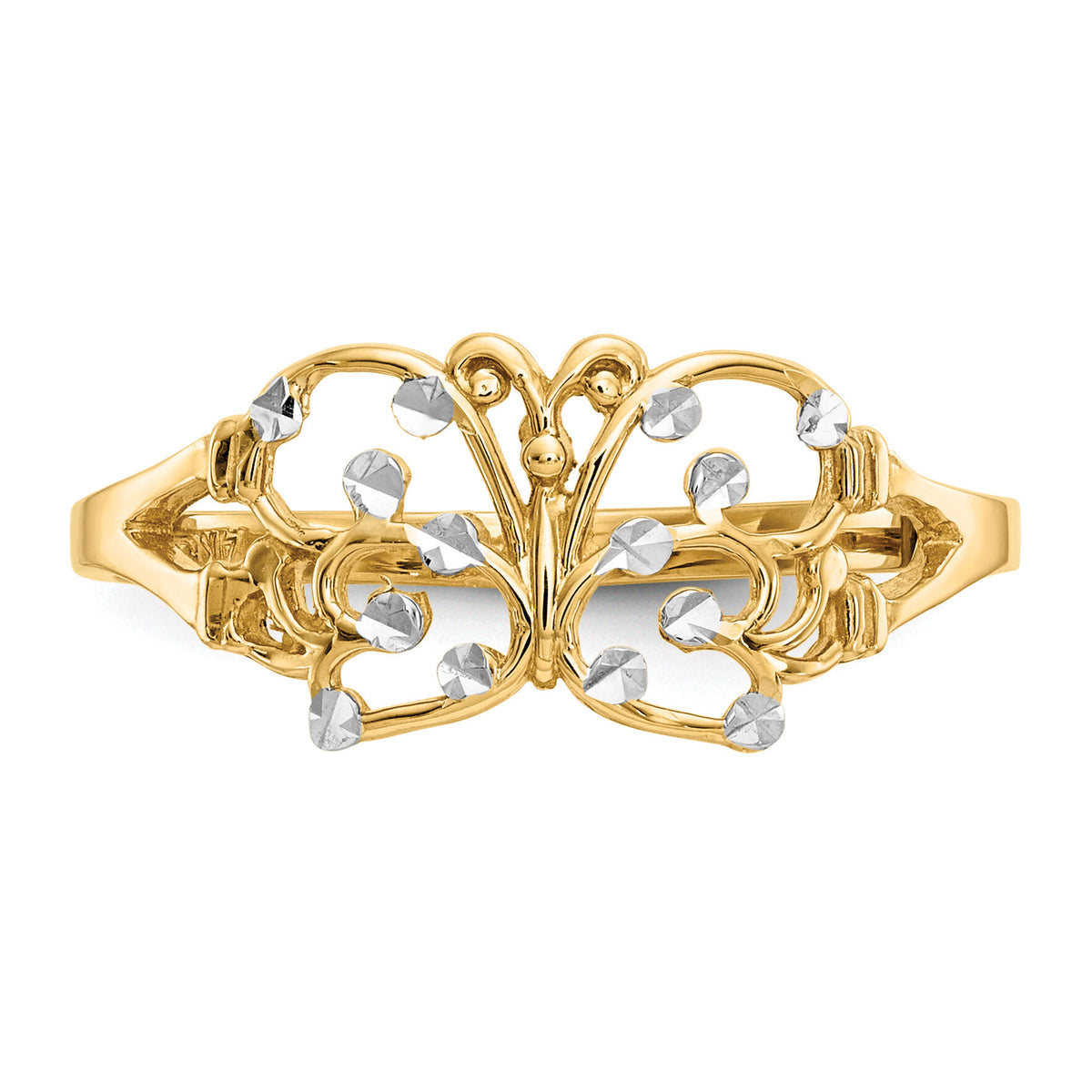 14k w/ Rhodium Diamond-cut Butterfly Ring-K2067