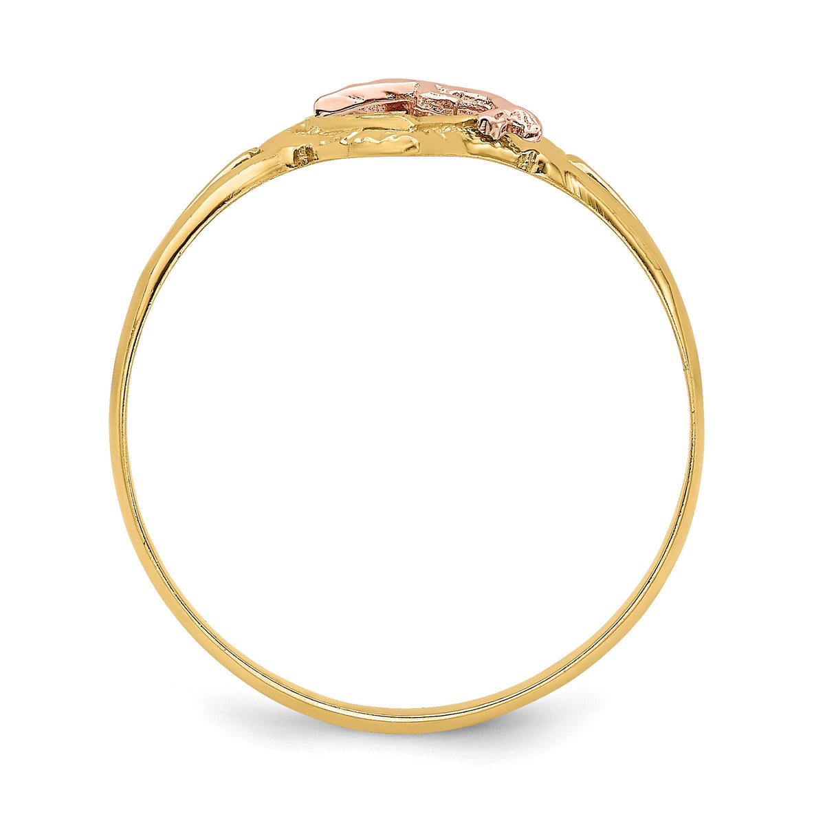 14K Yellow and Rose Gold W/Rhodium Dolphin In Heart Ring-K2068