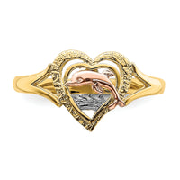 14K Yellow and Rose Gold W/Rhodium Dolphin In Heart Ring-K2068