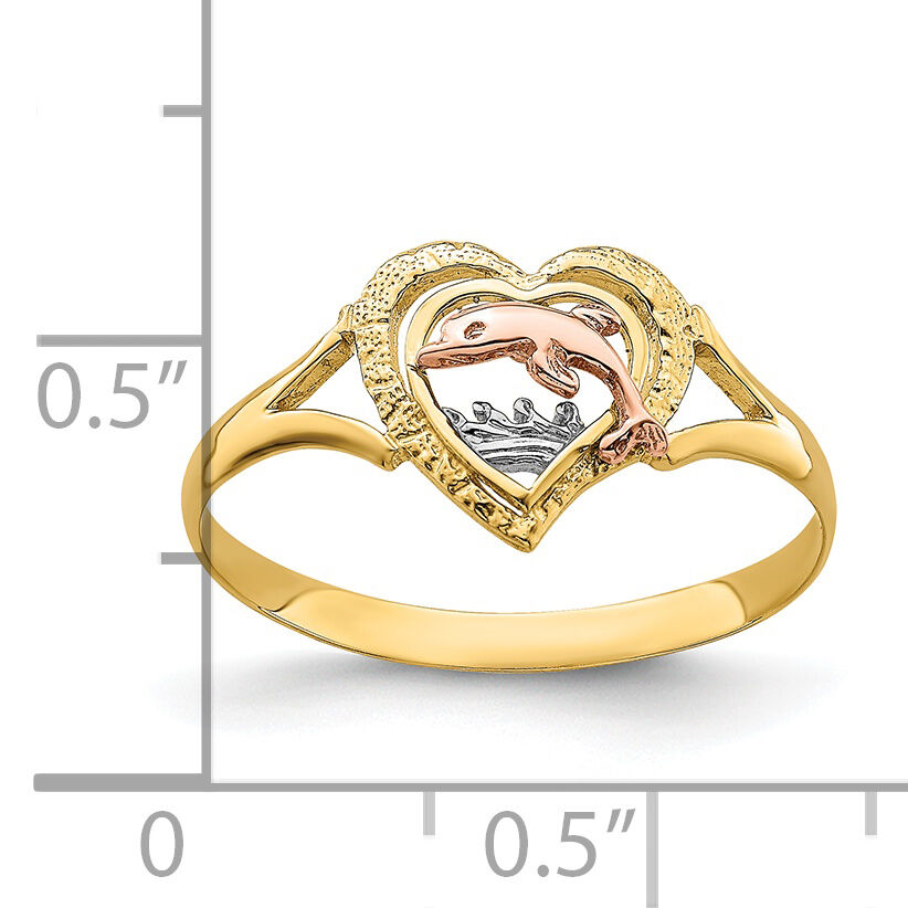 14K Yellow and Rose Gold W/Rhodium Dolphin In Heart Ring-K2068