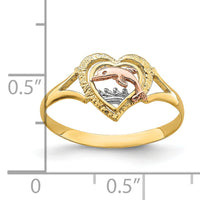 14K Yellow and Rose Gold W/Rhodium Dolphin In Heart Ring-K2068