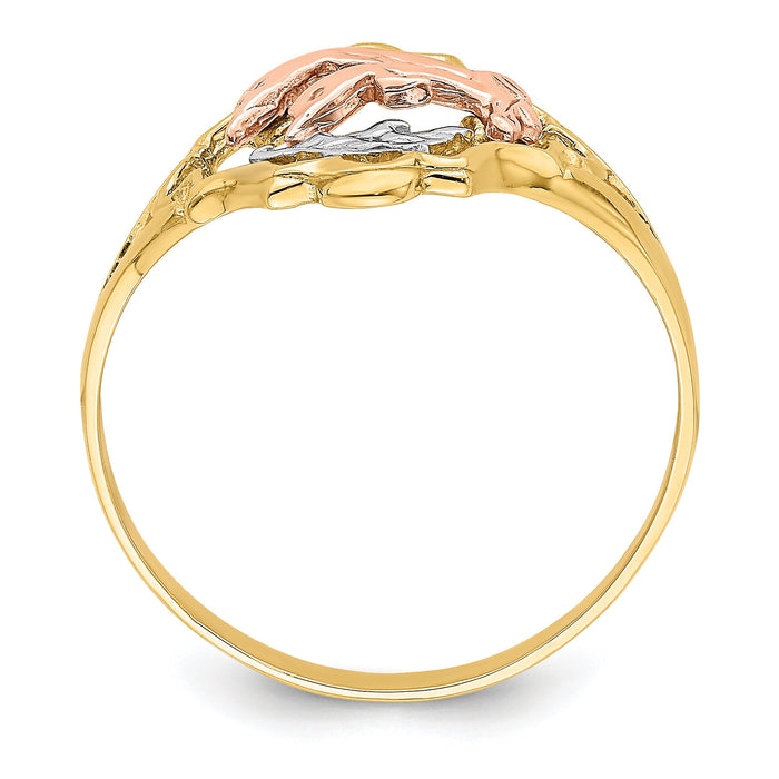 14K Yellow and Rose Gold W/Rhodium Double Dolphin Ring-K2069