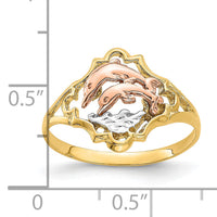 14K Yellow and Rose Gold W/Rhodium Double Dolphin Ring-K2069