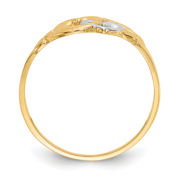 14K and White Rhodium Polished 2 Hearts Ring-K2071