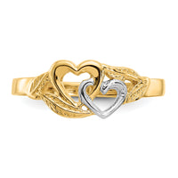 14K and White Rhodium Polished 2 Hearts Ring-K2071