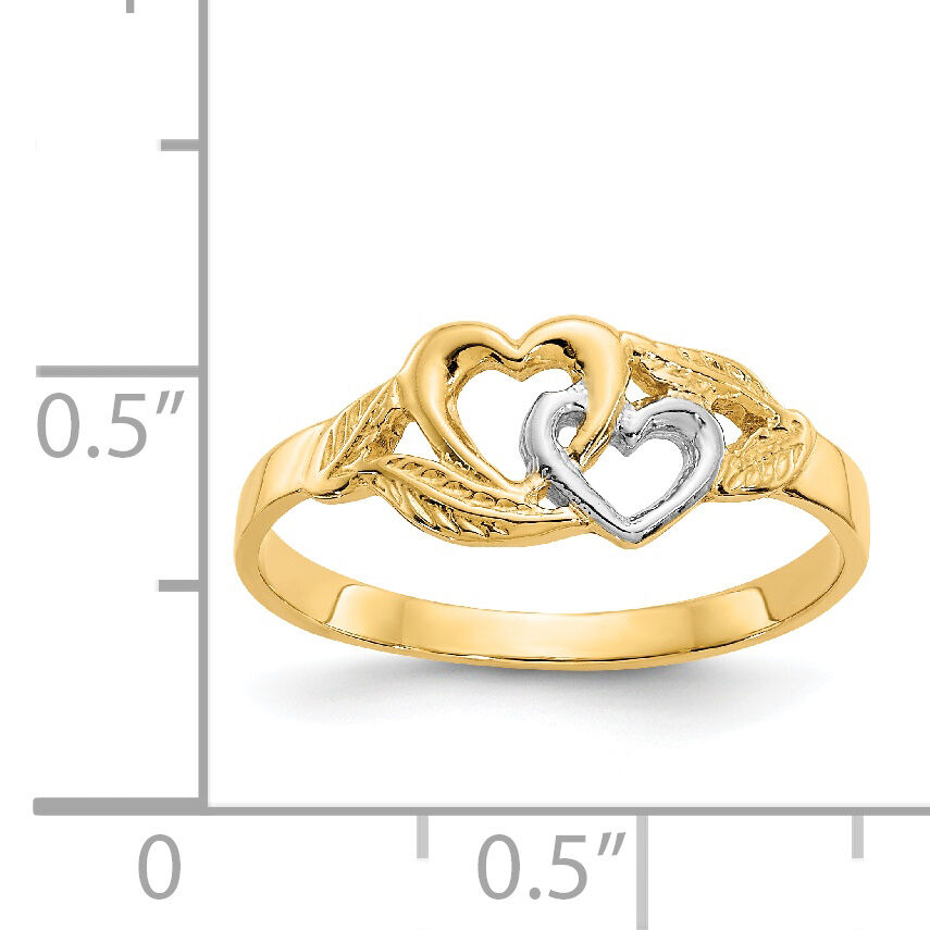 14K and White Rhodium Polished 2 Hearts Ring-K2071