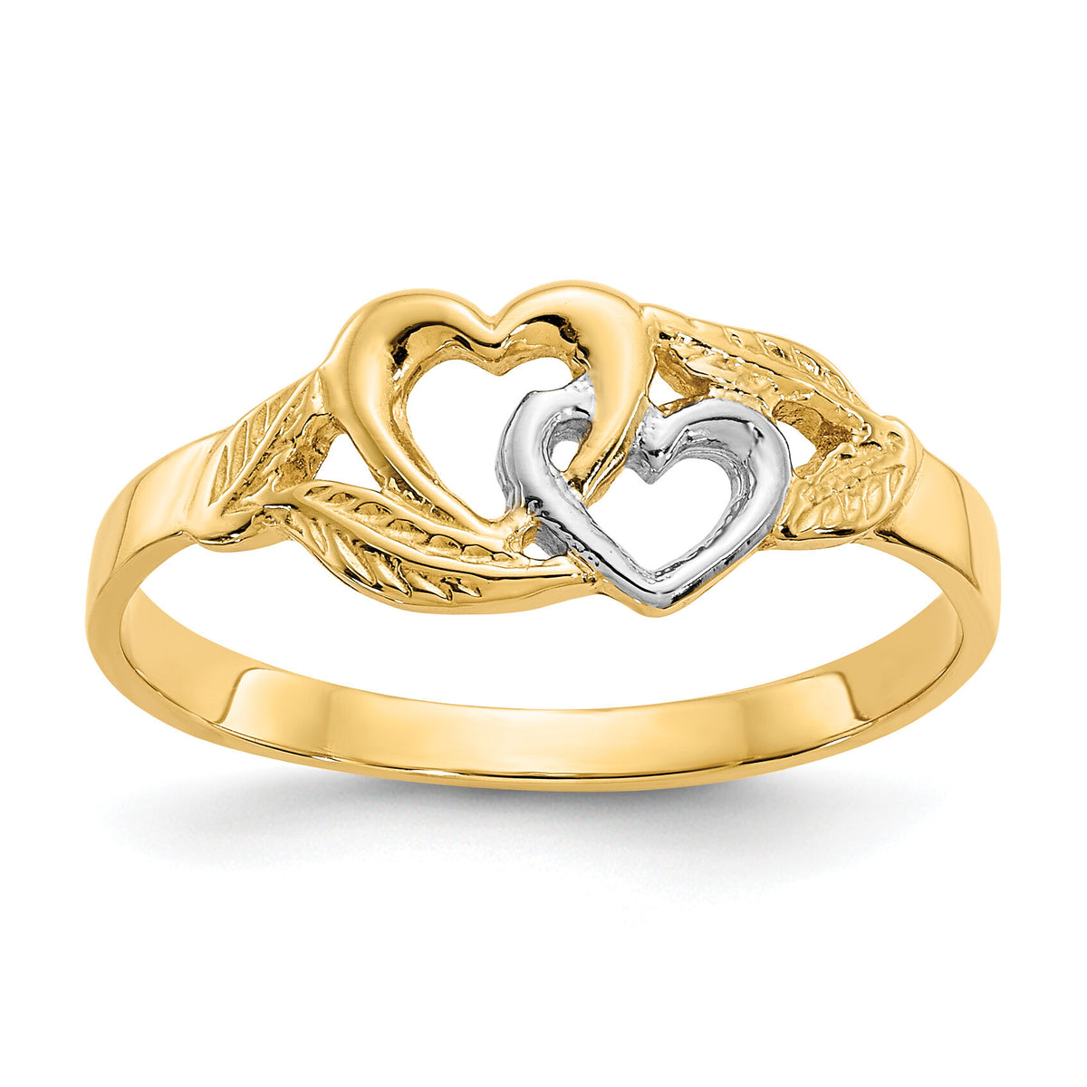 14K and White Rhodium Polished 2 Hearts Ring-K2071