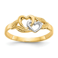 14K and White Rhodium Polished 2 Hearts Ring-K2071