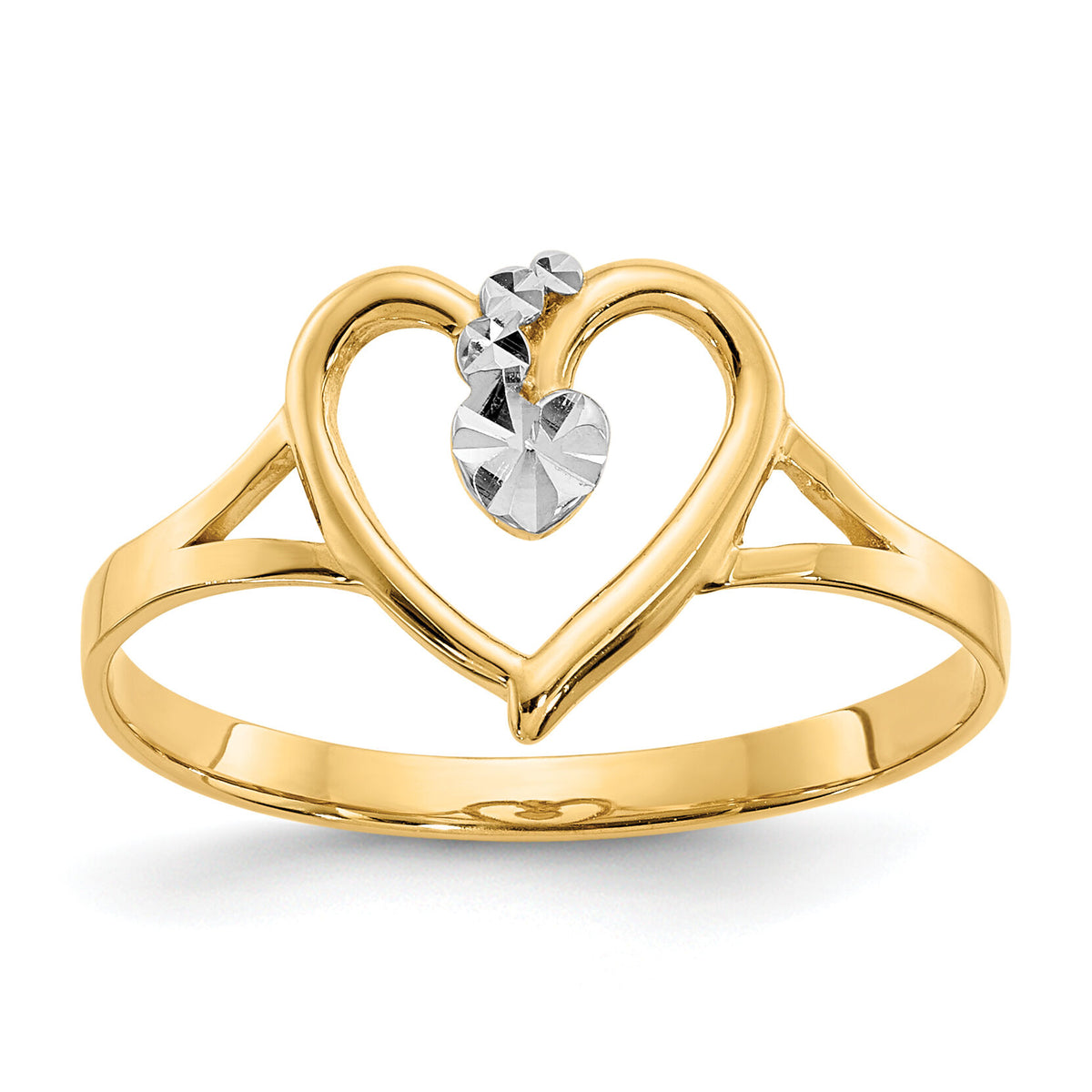 14K and White Rhodium Polished Heart Ring-K2072