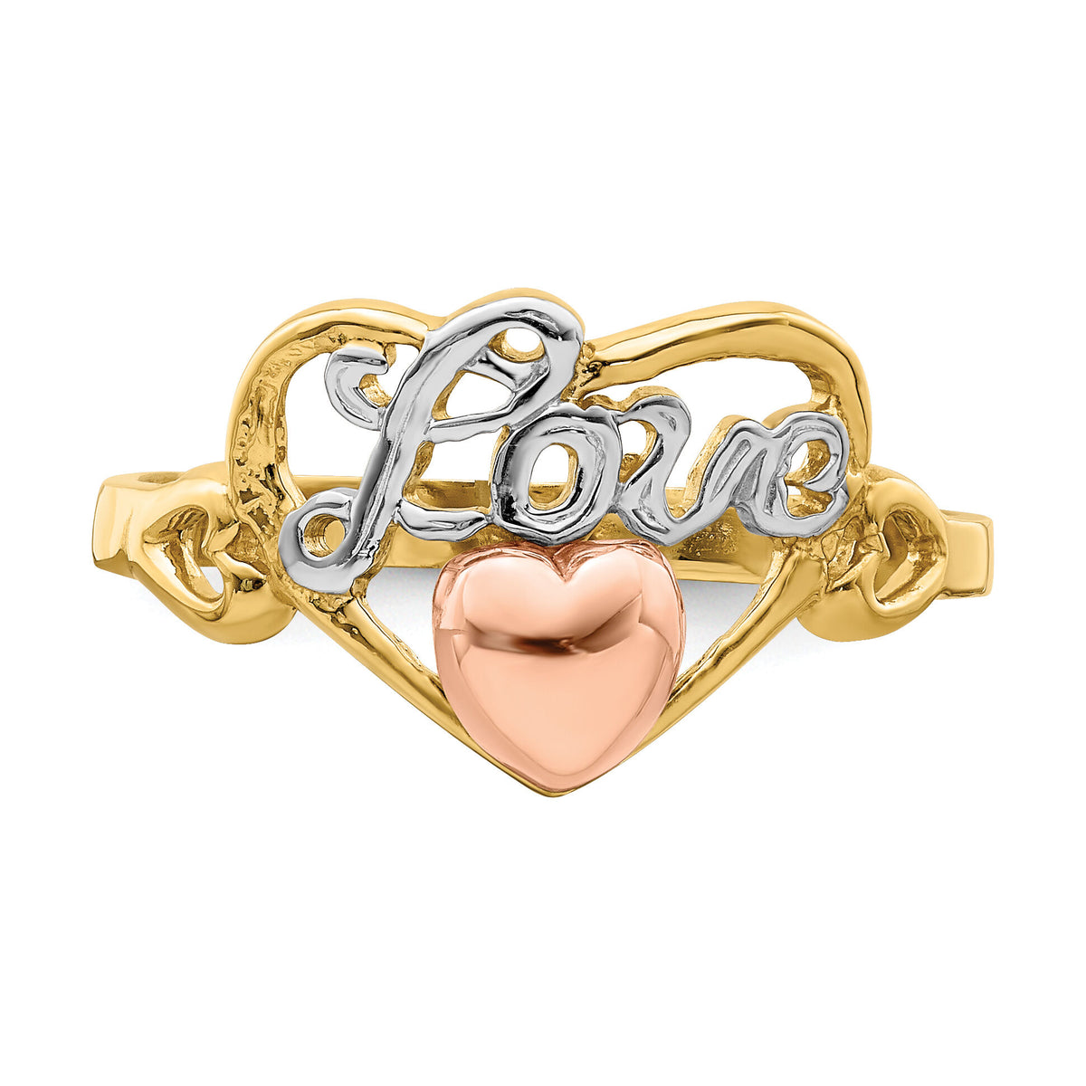 14k Yellow and Rose Gold w/Rhodium Love Heart Ring-K2079