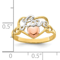 14k Yellow and Rose Gold w/Rhodium Love Heart Ring-K2079