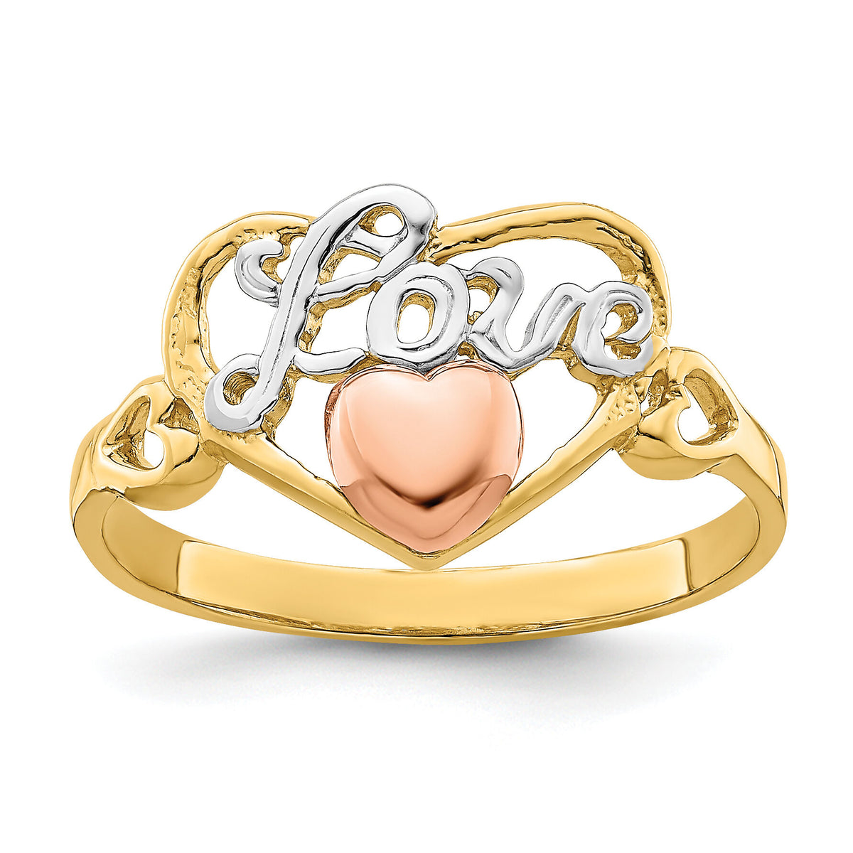 14k Yellow and Rose Gold w/Rhodium Love Heart Ring-K2079