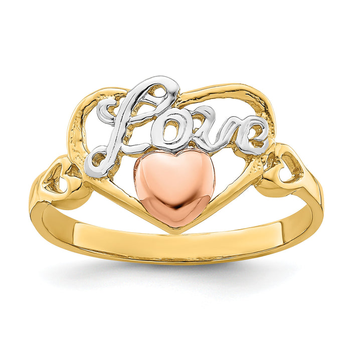 14k Yellow and Rose Gold w/Rhodium Love Heart Ring-K2079