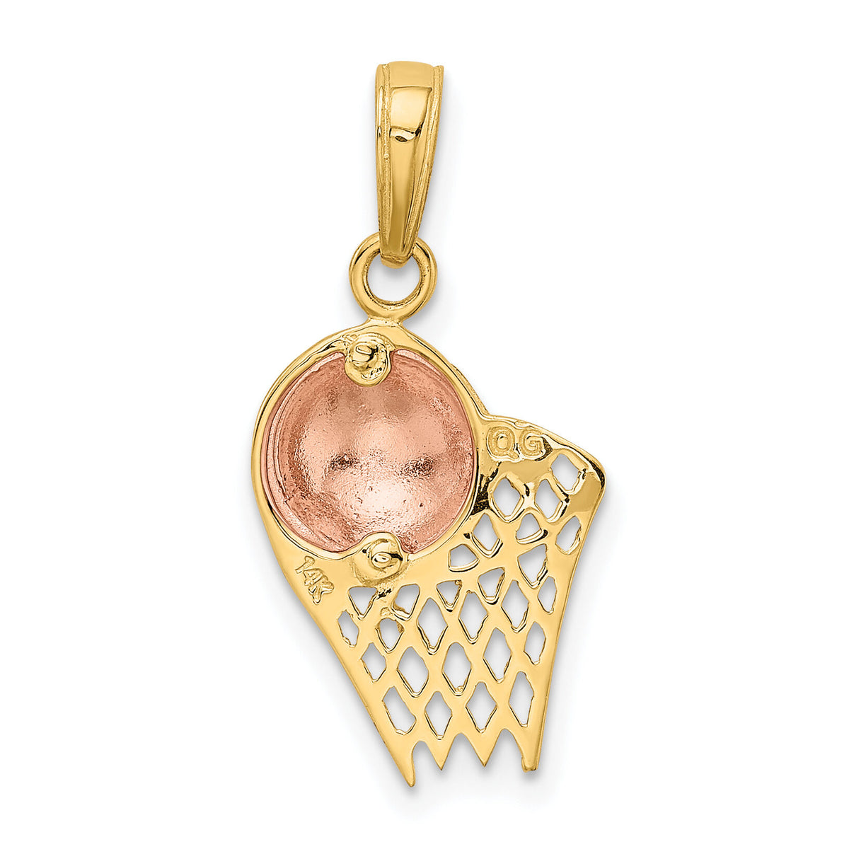 14k Two-tone Basketball Hoop with Ball Pendant-K2102