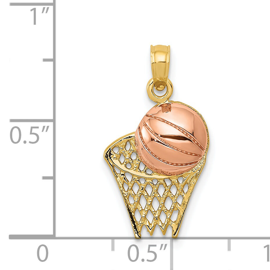 14k Two-tone Basketball Hoop with Ball Pendant-K2102