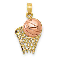14k Two-tone Basketball Hoop with Ball Pendant-K2102
