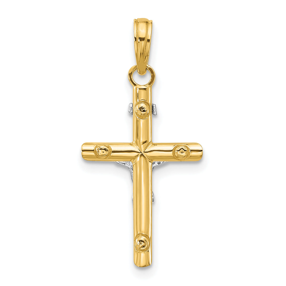 14K Two-tone INRI Hollow Crucifix Charm-K2182