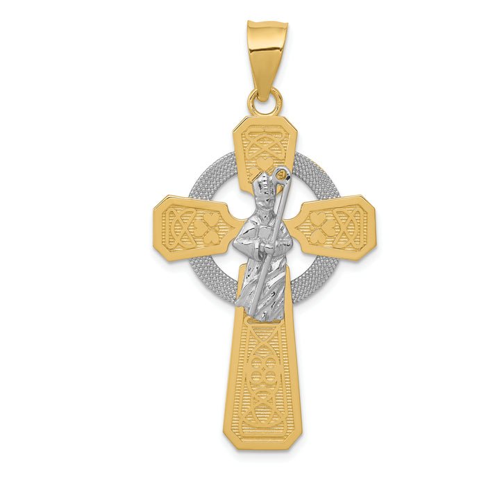 14k Two-tone and Rhodium St. Patrick Celtic Cross Pendant-K2194