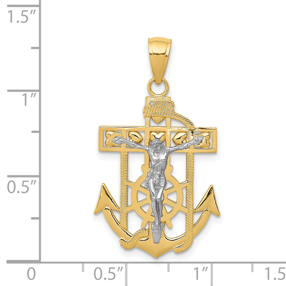 14k Two-tone Mariner's Crucifix Pendant-K2209