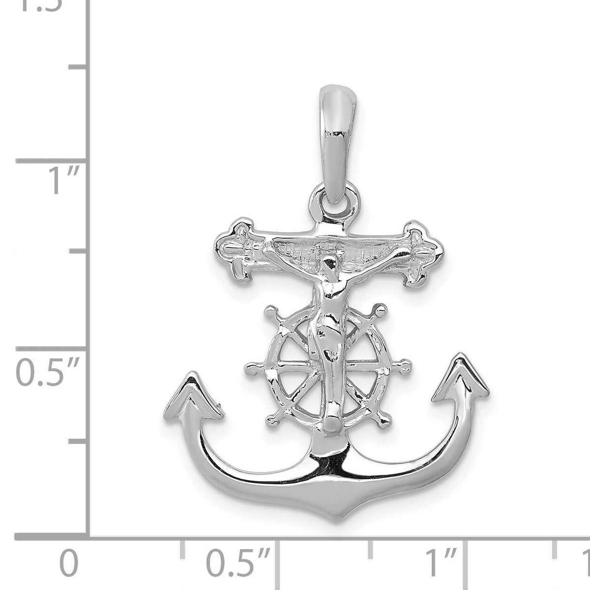 14k White Gold Mariner's Crucifix Pendant-K2290