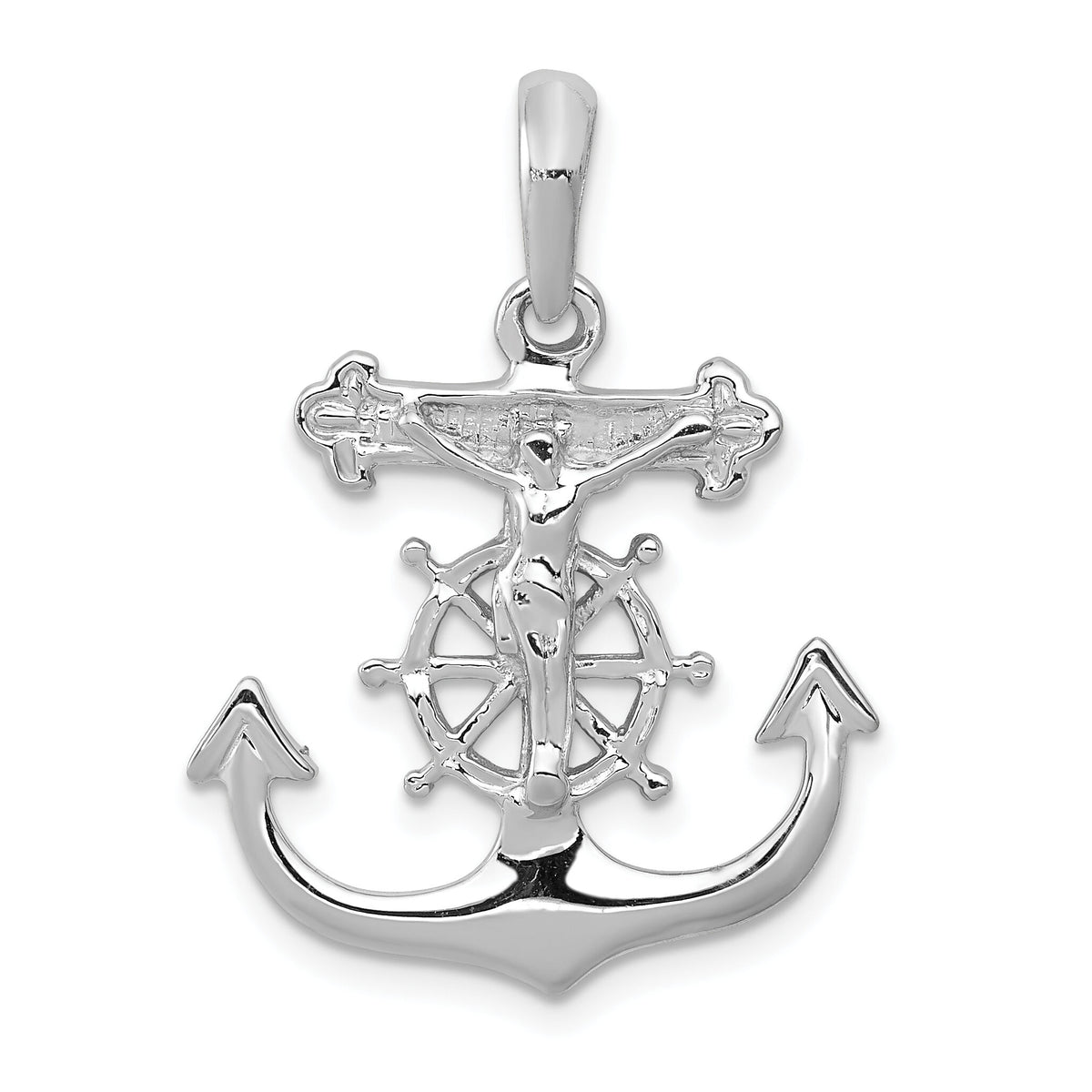 14k White Gold Mariner's Crucifix Pendant-K2290