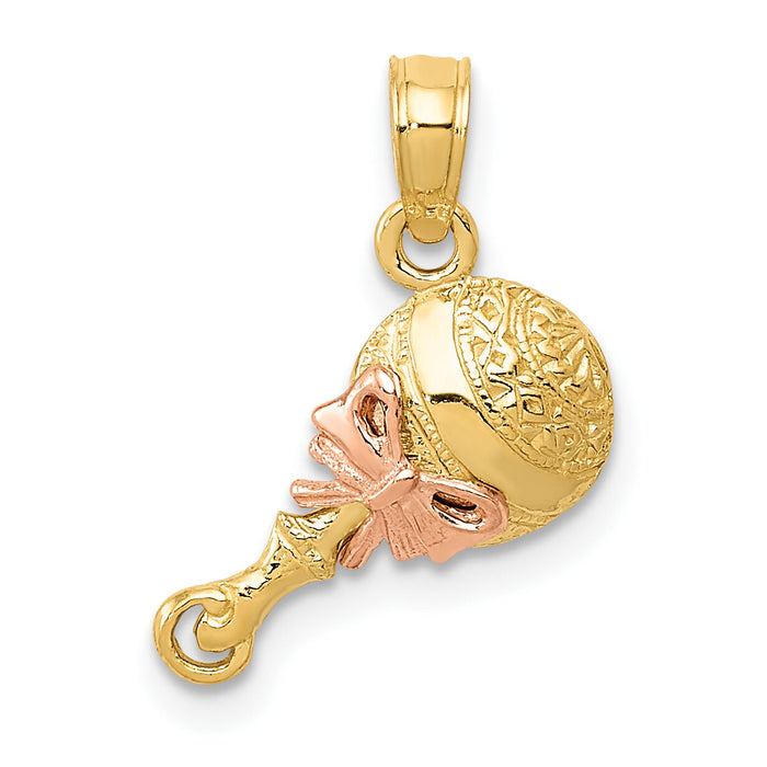 14k Two-tone Baby Rattle Pendant-K2311