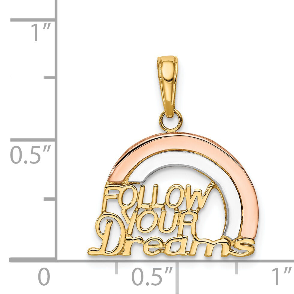 14k Two-tone w/White Rhod FOLLOW YOUR DREAMS Rainbow Charm-K2351
