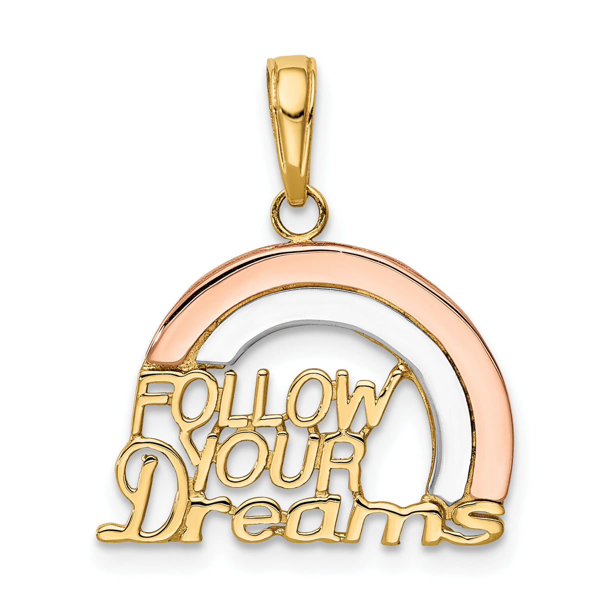 14k Two-tone w/White Rhod FOLLOW YOUR DREAMS Rainbow Charm-K2351