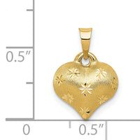 14K Polished and Satin Diamond-cut 3-D Puffed Heart Pendant-K2502
